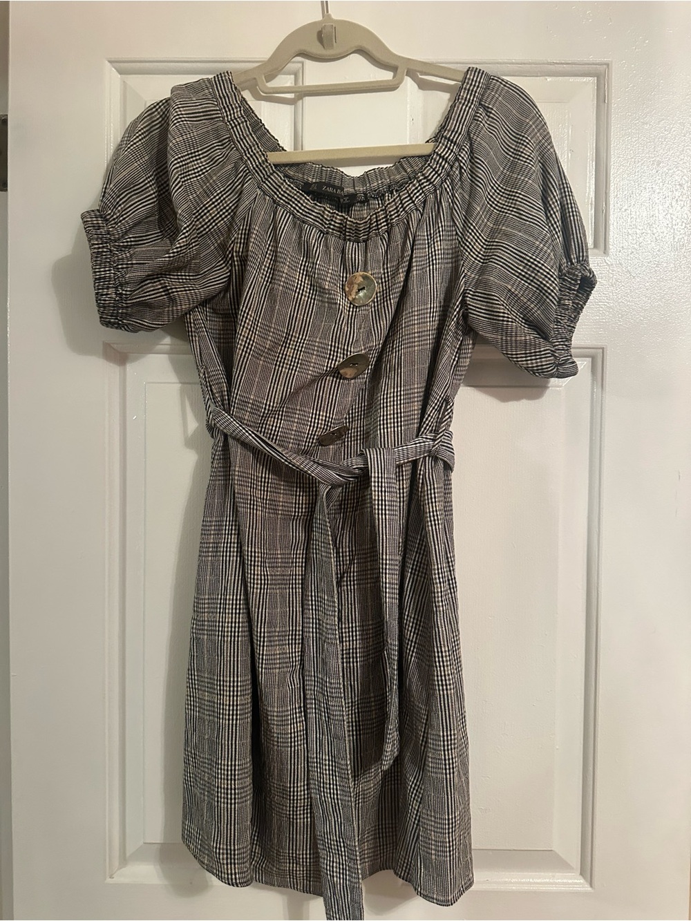 Zara Plaid Belted Dress in Gray